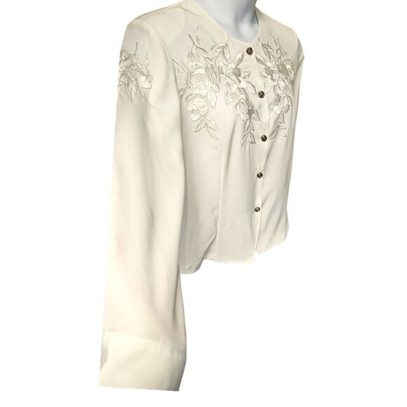 Kathy Cho Women's New Long Sleeve Floral Gold Embroidery Dress Blouse - Picture 4 of 16